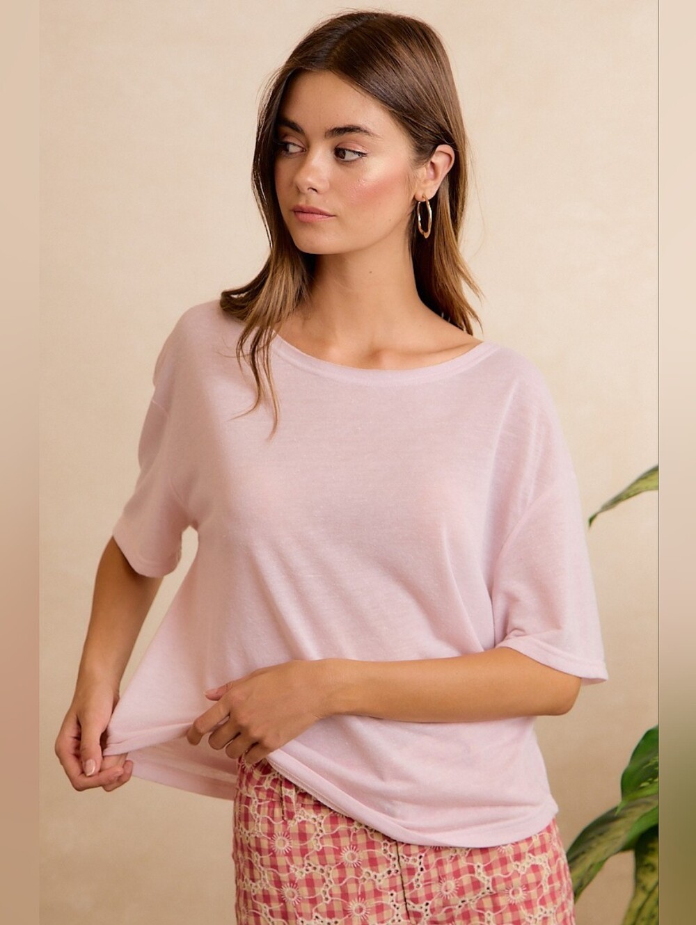 BiBi Solid Jersey Relaxed Fit Short Sleeves Pocket Top- Pale Lavender - Picture 10 of 12